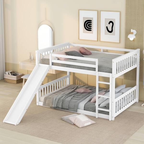 Bunk Bed Full Over Full with Built-in Slide for Kids