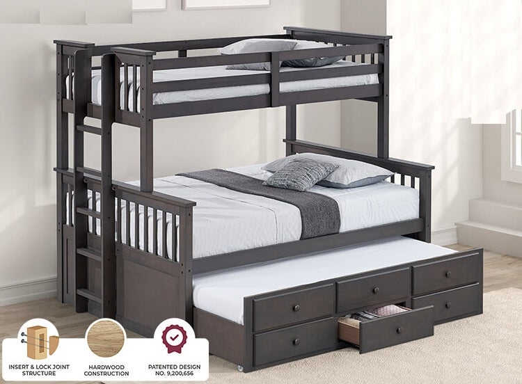 Bunk Bed: Grey Mission Style Twin Over Full with Trundle
