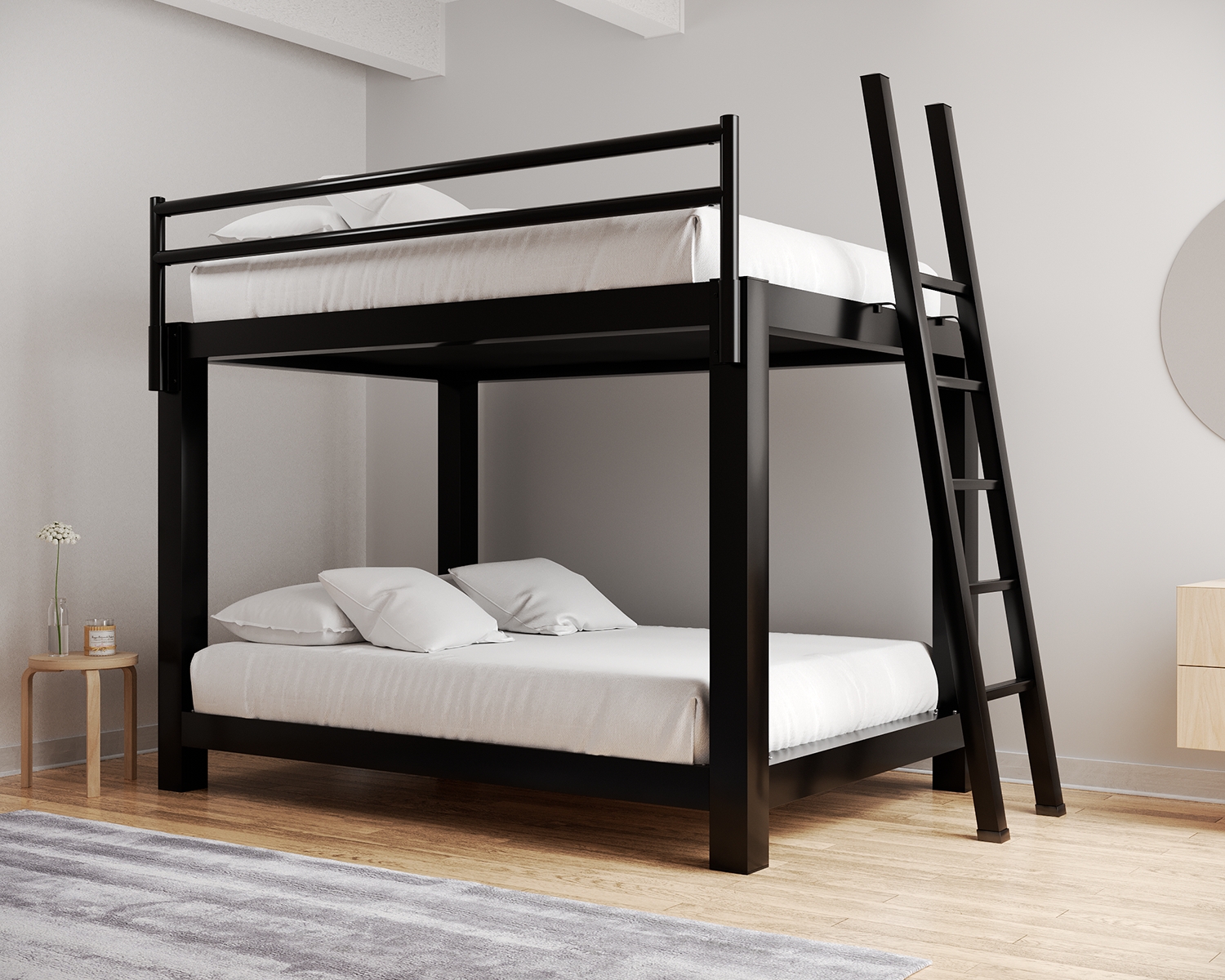 Bunk Bed: Heavy Duty Metal Queen Over Queen Angled Ladder
