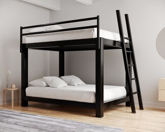 Bunk Bed: Heavy Duty Metal Queen Over Queen Angled Ladder