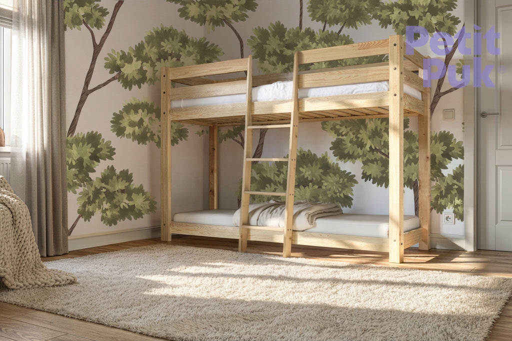 Bunk Bed Integrated Ladder and Light Wood Twin Bunk