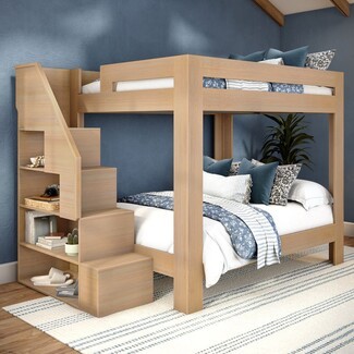 Bunk Bed: Integrated Staircase Queen Over Queen Open Cubby Storage