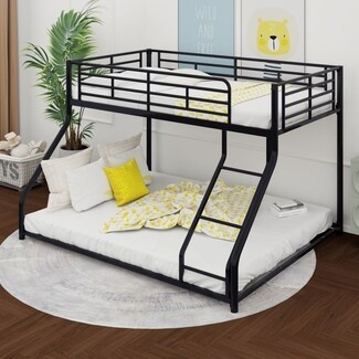 Bunk Bed: Low Profile Black Metal Twin Over Queen