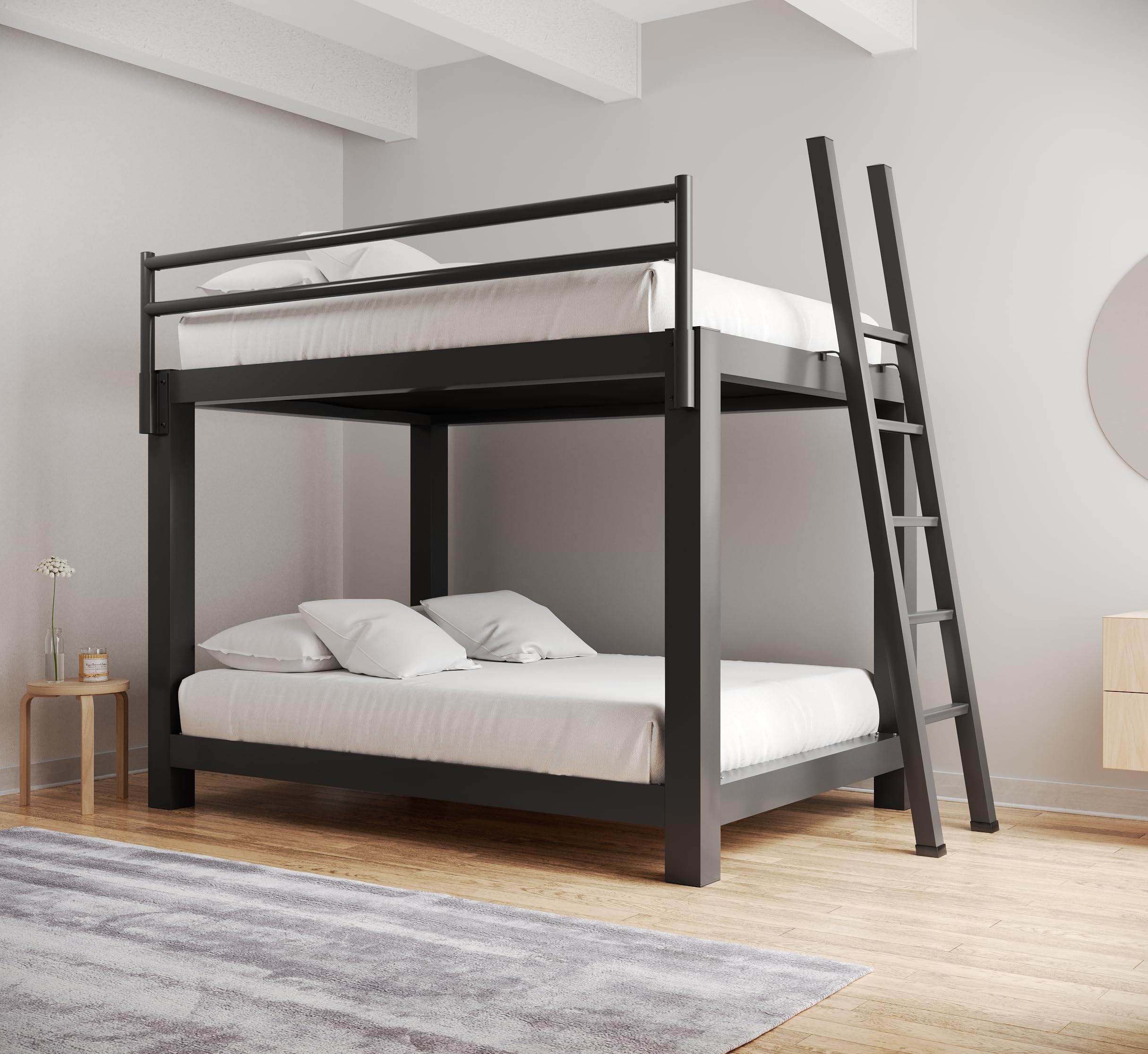 Bunk Bed: Matte Black Metal Queen Over Queen Industrial Frame