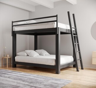Bunk Bed: Matte Black Metal Queen Over Queen Industrial Frame