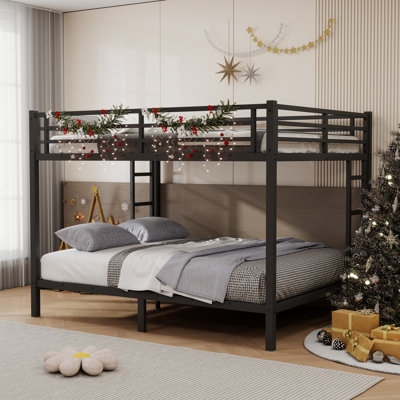 Bunk Bed: Matte Black Metal Queen Over Queen Industrial