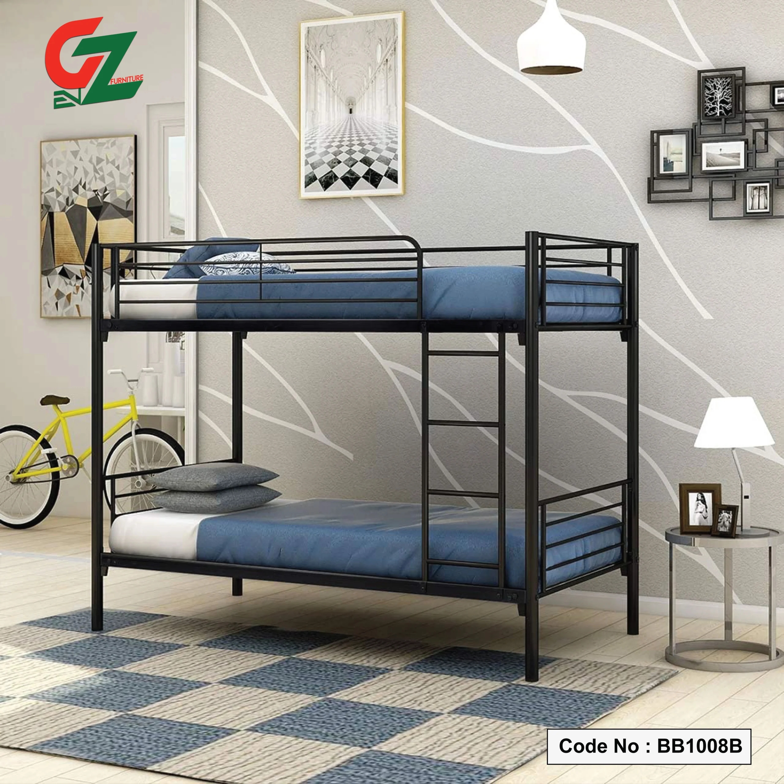 Bunk Bed: Minimalist Matte Black Metal Frame Bed