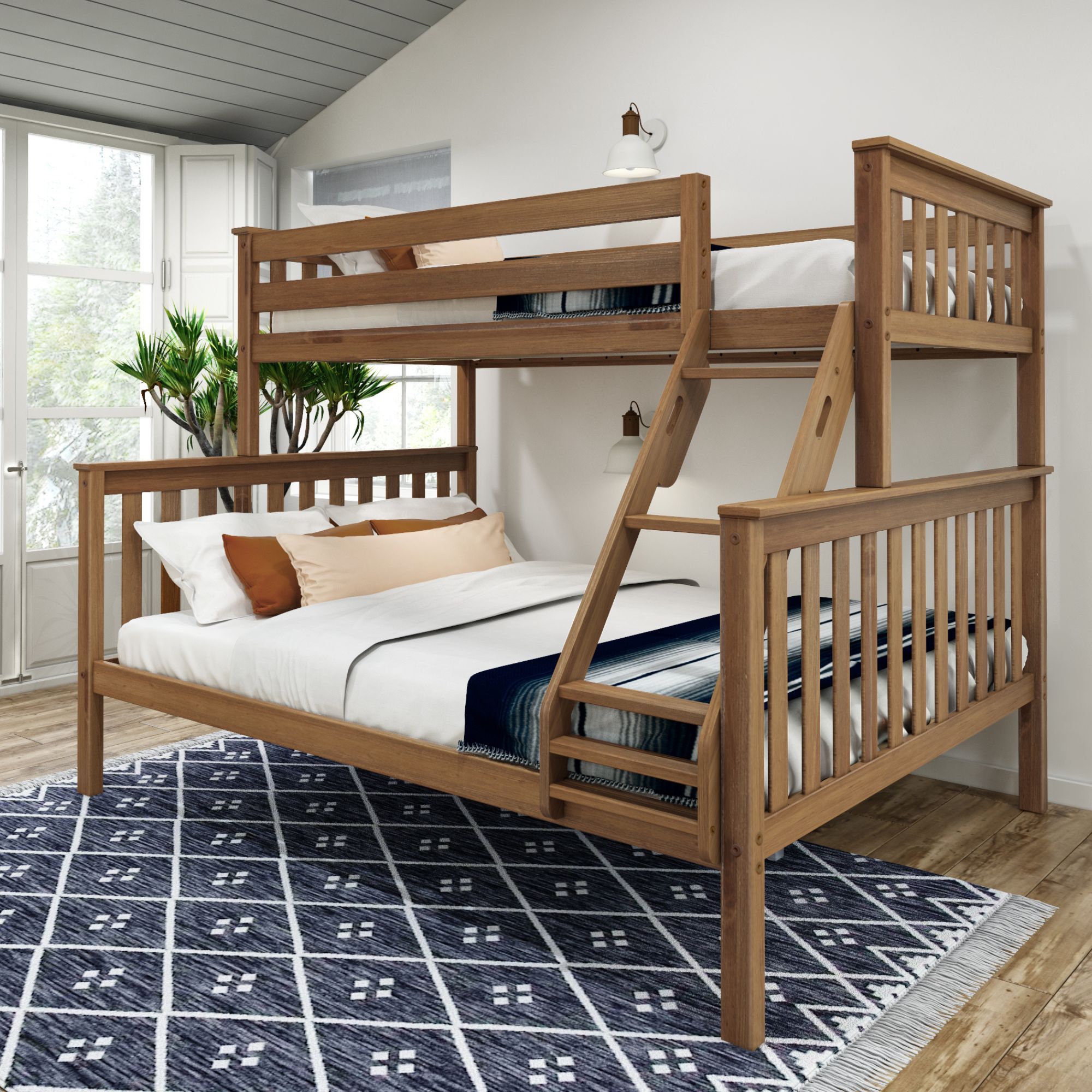 Bunk Bed: Mission Style Twin XL Over Queen Angled Ladder Bed