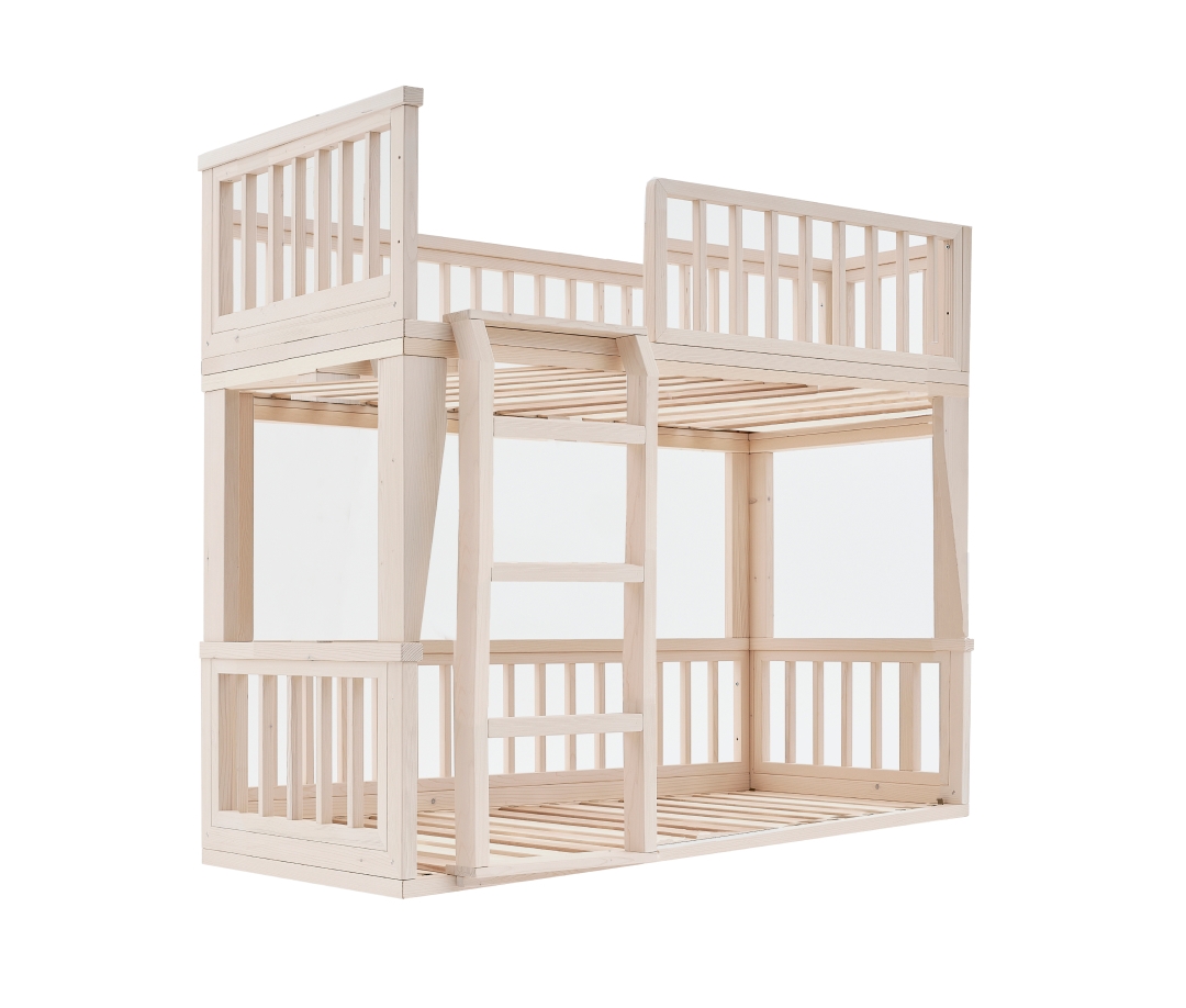 Bunk Bed Natural Wood Floor Level Base with Slatted Rails