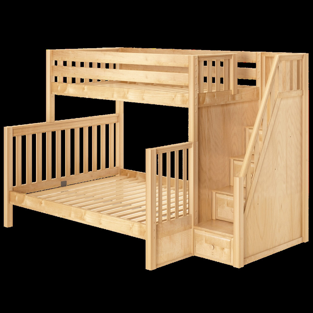 Bunk Bed: Natural Wood Queen Base Integrated Staircase