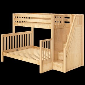 Bunk Bed: Natural Wood Queen Base Integrated Staircase