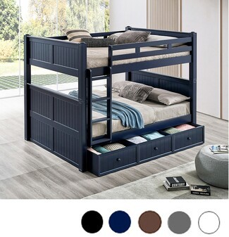 Bunk Bed: Navy Queen Over Queen with Beadboard Storage