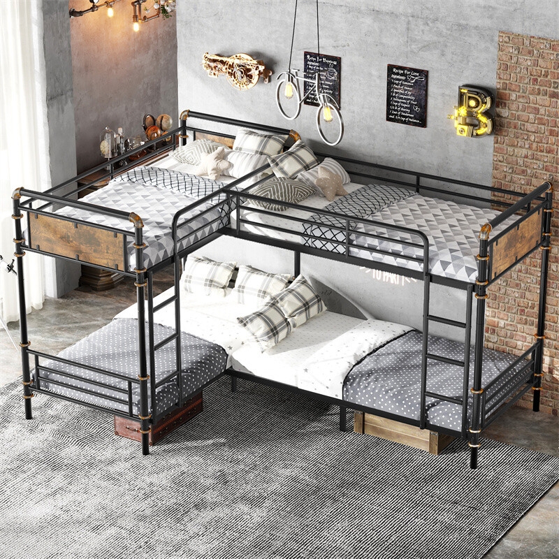 Bunk Bed: Pipe Joint Details Matte Black Metal Frame