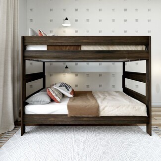 Bunk Bed: Rustic Barnwood Brown Queen Over Queen Slats