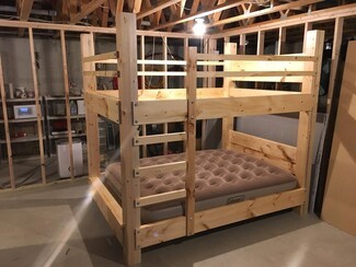 Bunk Bed: Rustic Knotty Pine Queen Over Queen DIY Frame
