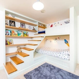 Bunk Bed: Staircase Shelving Custom Built-In Storage Bunk Bed