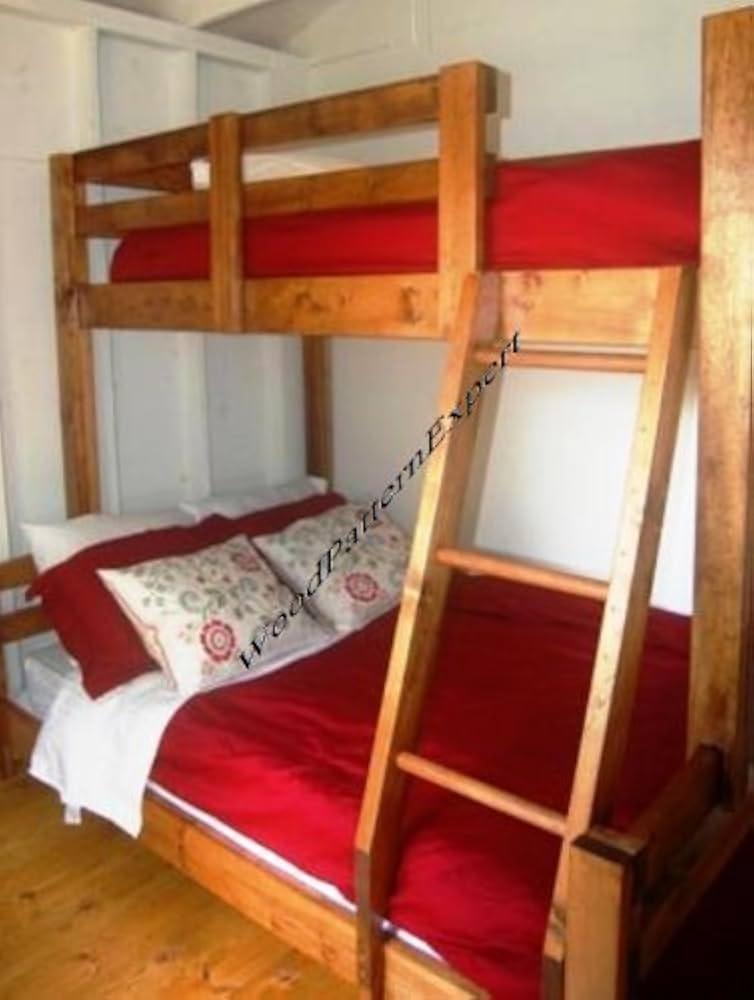 Bunk Bed: Tiered Stained Wood Frame with Integrated Ladder
