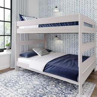 Bunk Bed: Whitewashed Wood Queen Over Queen Farmhouse Slats Bunk