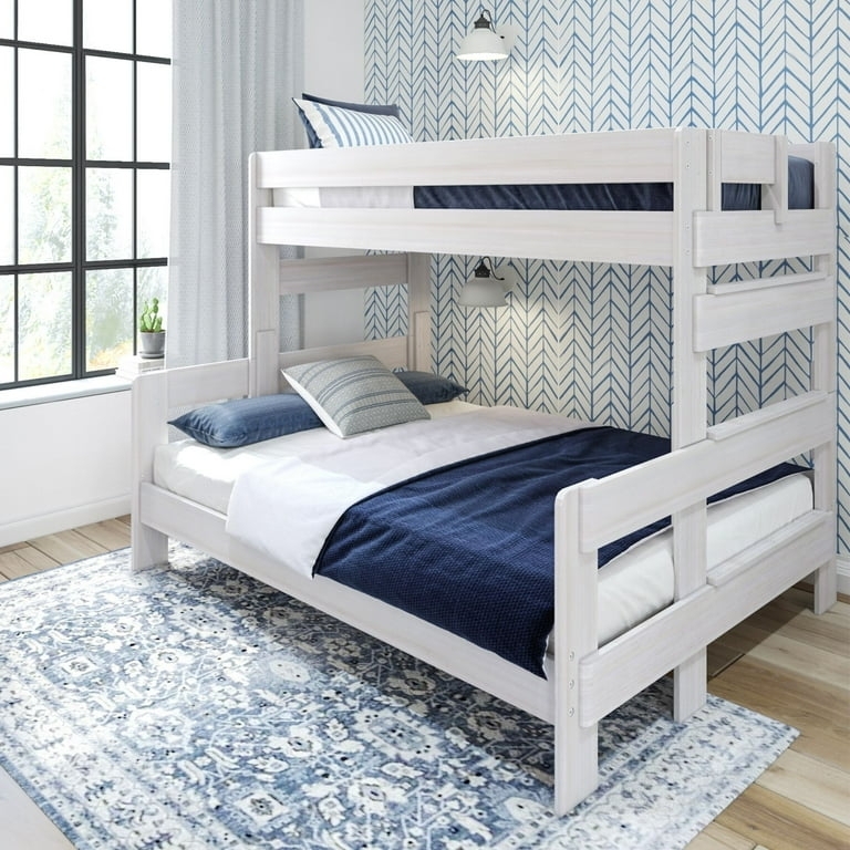 Bunk Bed: Whitewashed Wood Twin XL Over Queen Farmhouse