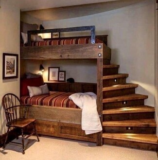 Bunk Beds: Built-In Timber Bunk Beds With Stairs and Step Lights