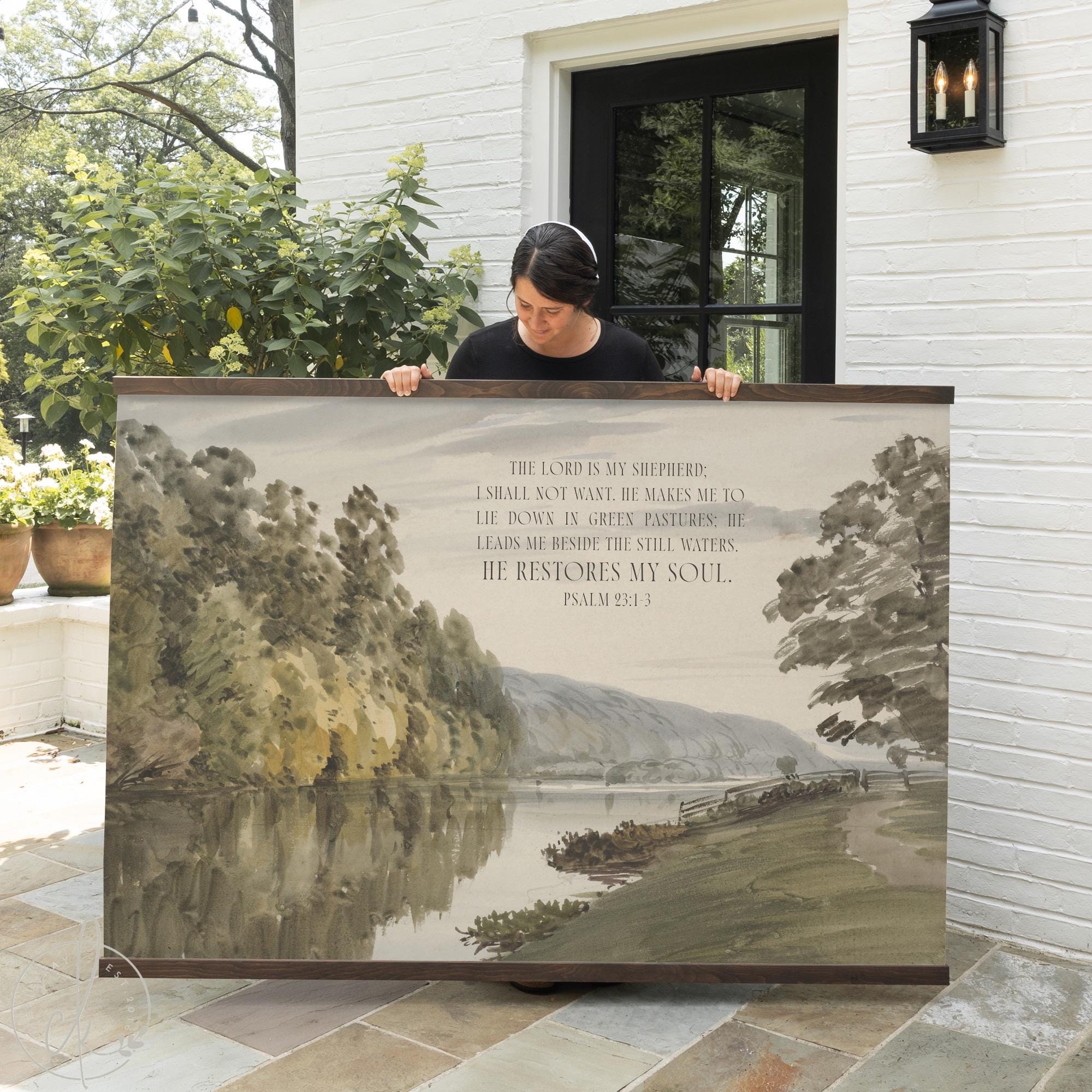 Canvas Tapestry Watercolor Landscape Psalm 23 Large Format