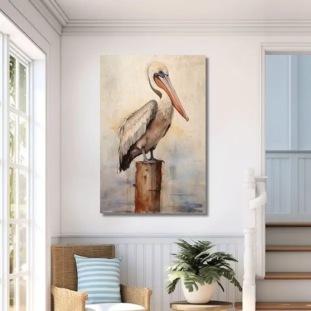 Canvas Wall Art Distressed Watercolor Antique Farmhouse Bird