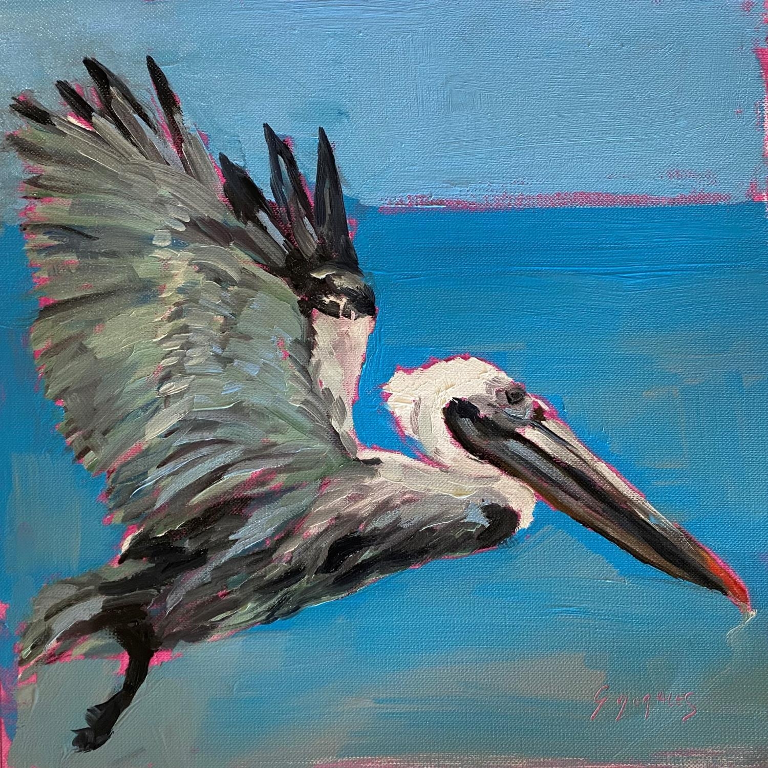 Canvas Wall Art Magenta Pink Accents Textured Blue Bird Art
