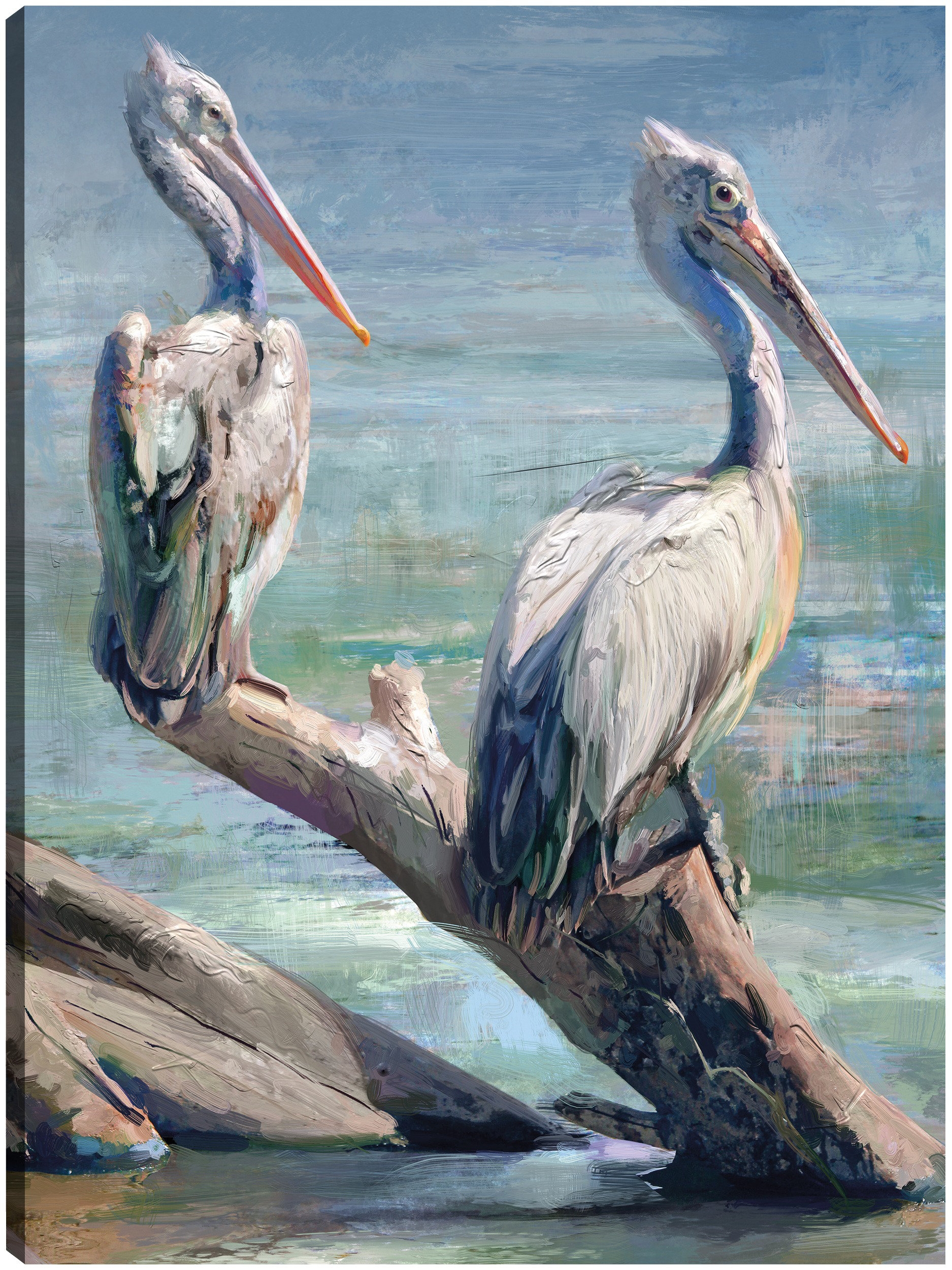 Canvas Wall Art Seafoam Green Wildlife Impressionist Pelican