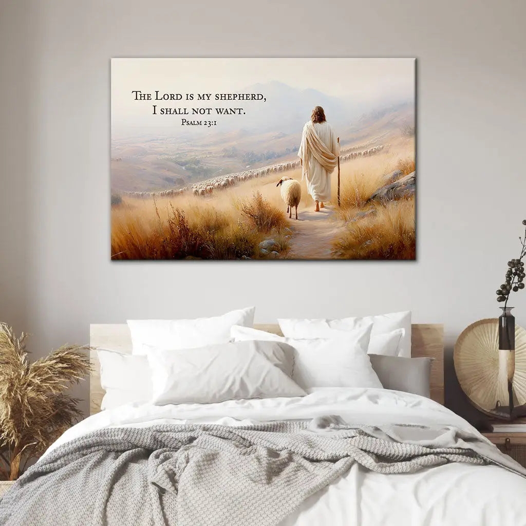 Canvas Wall Art Shepherd Motif Warm Palette Psalm 23 Decor