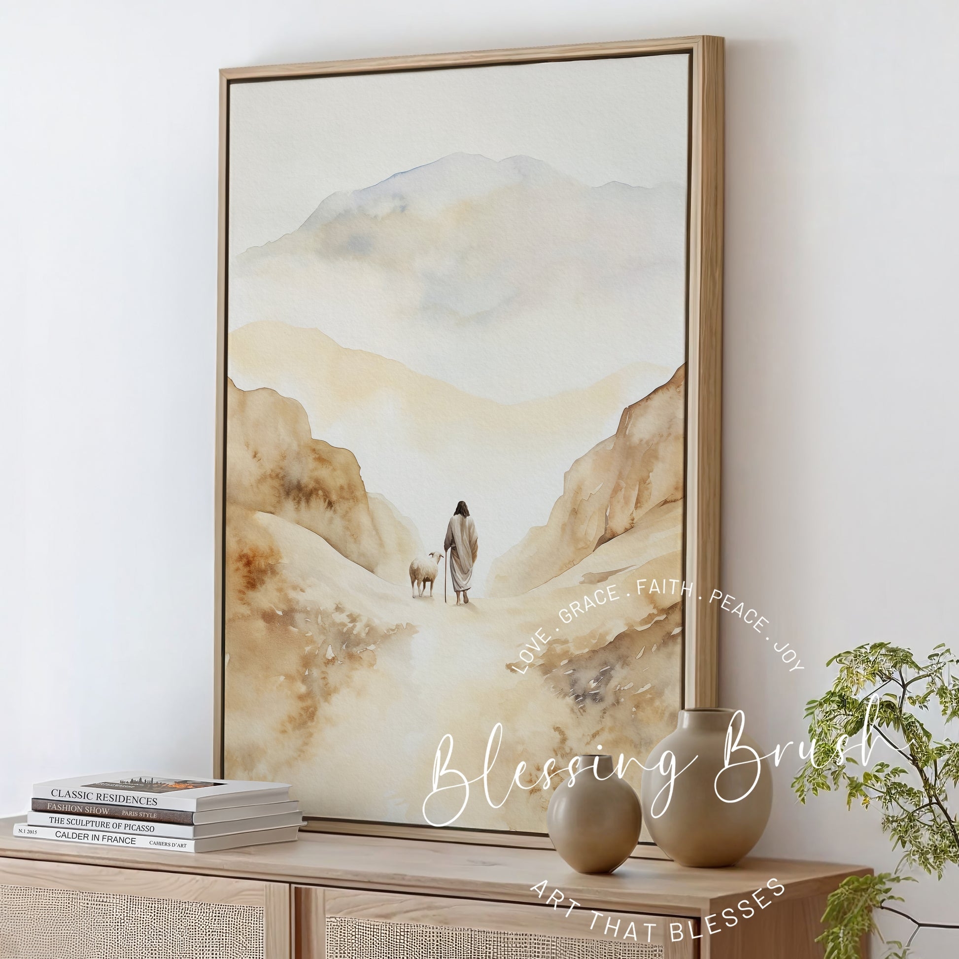 Canvas Wall Art Watercolor Landscape Thin Wood Frame Scripture