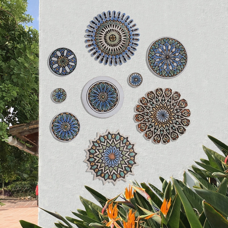 Ceramic Wall Art: Matte Blue Glaze Outdoor Medallions
