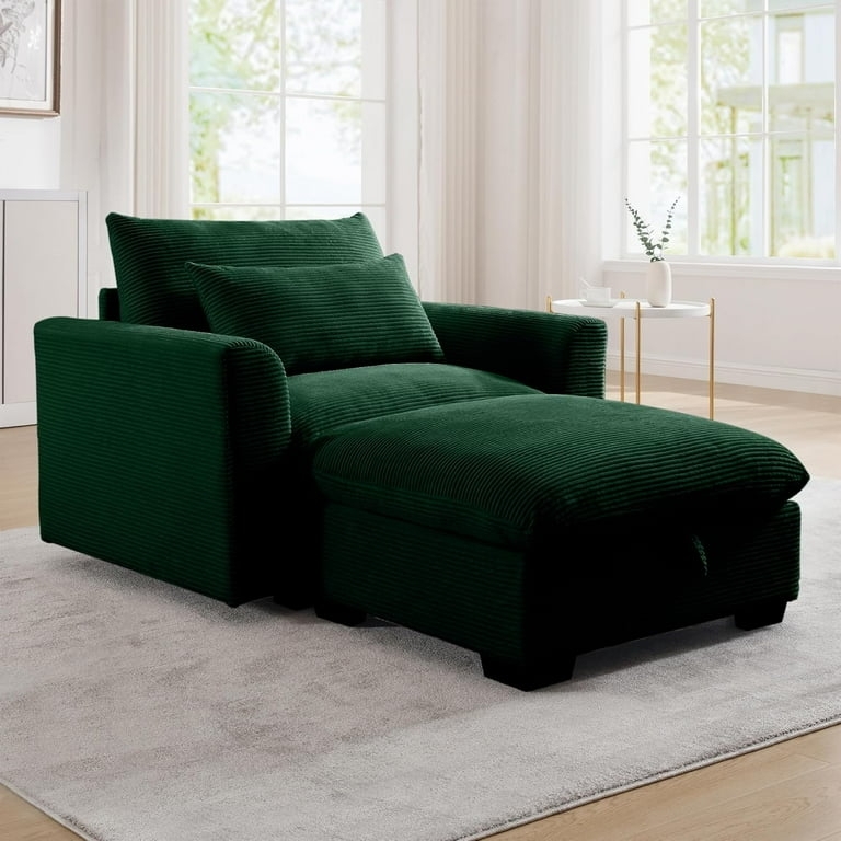 Chair And A Half in Forest Green Ribbed Corduroy with Deep Seat