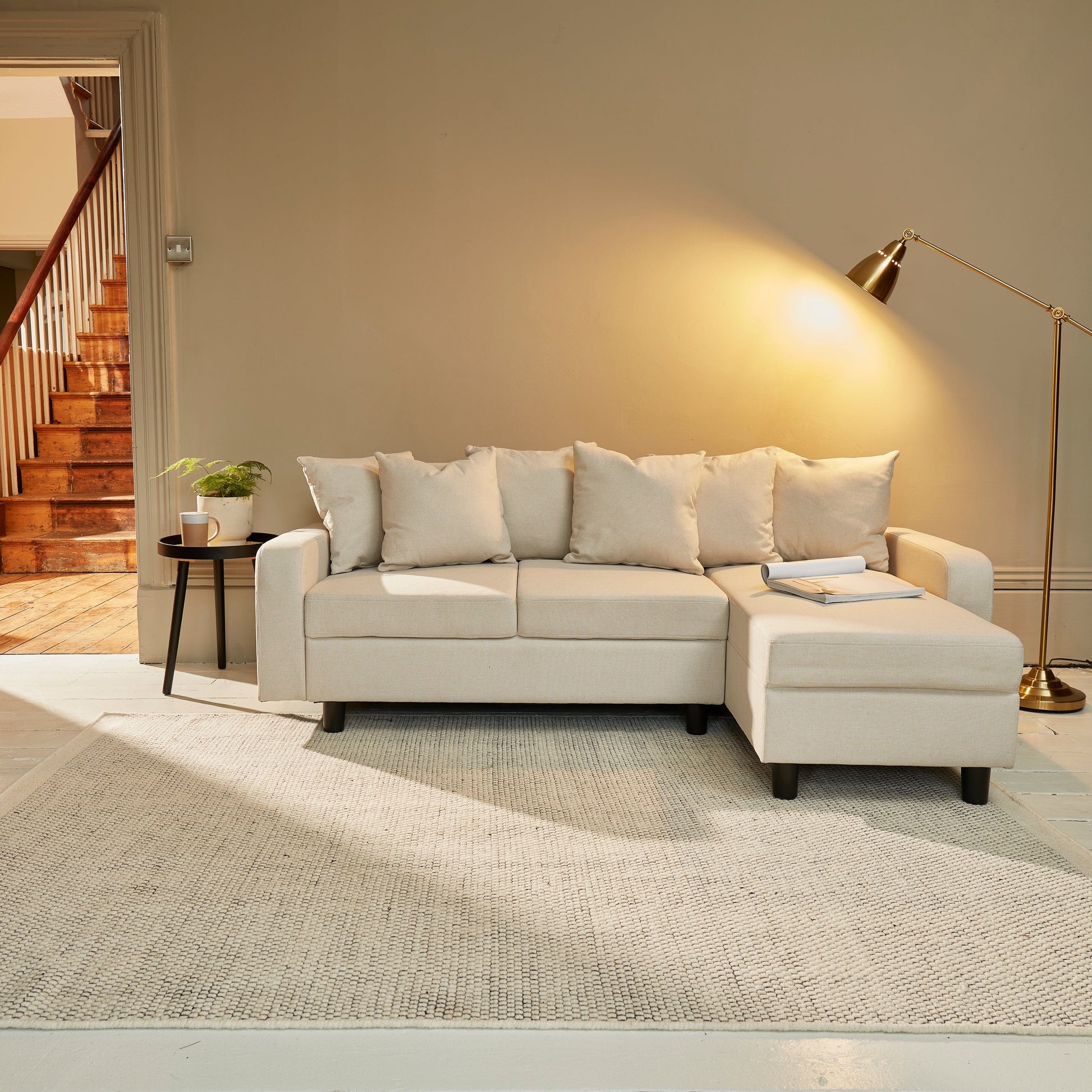 Chaise Corner Sofa with Right Hand Chaise Modern Cream Sofa