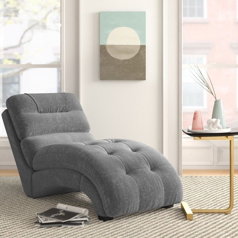 Chaise Lounge: Charcoal Ergonomic Curve and Tufted Seat