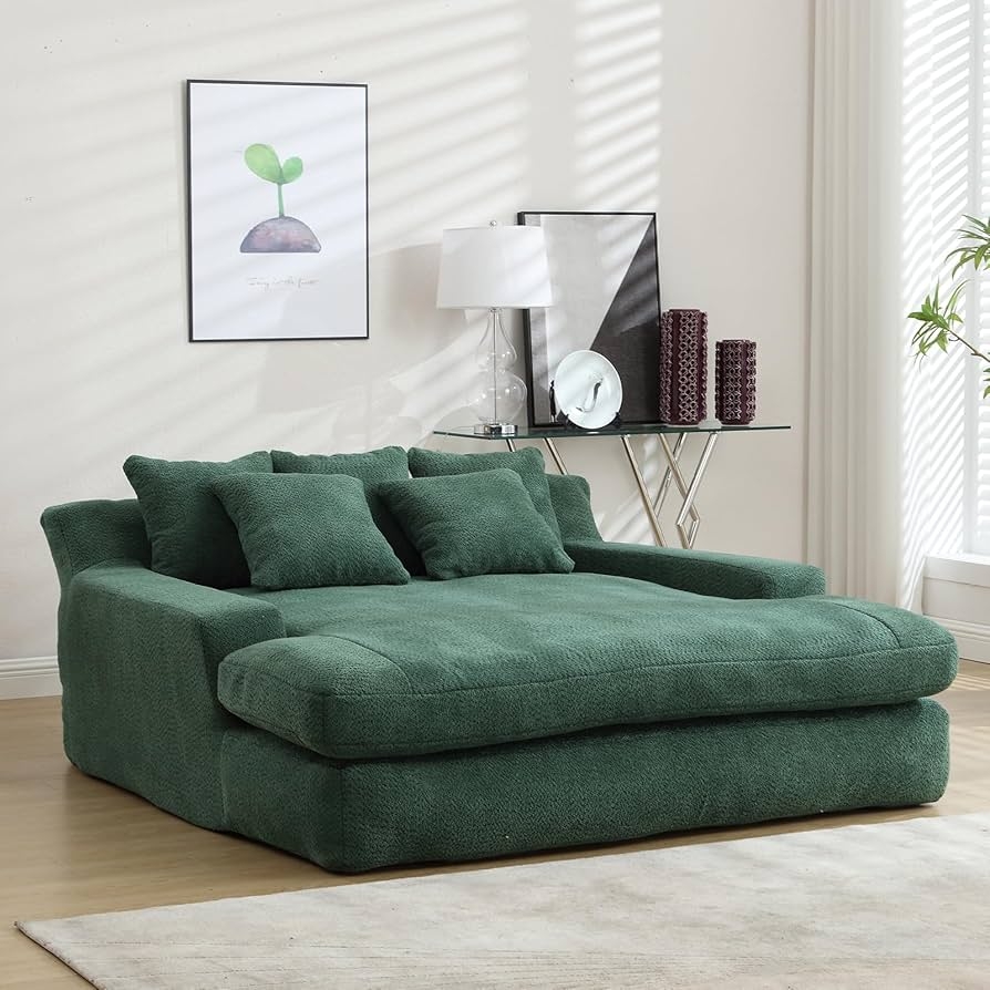 Chaise Lounge: Forest Green Chenille Low Profile Daybed