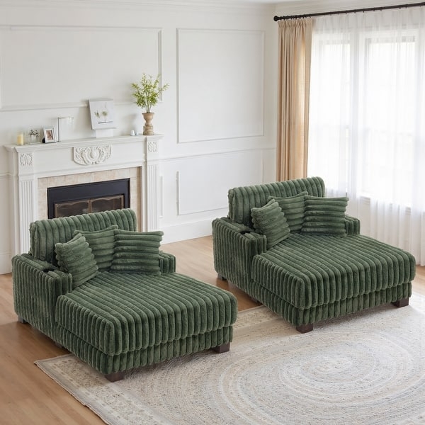 Chaise Lounge Set: Forest Green Jumbo Ribbed Corduroy Pair