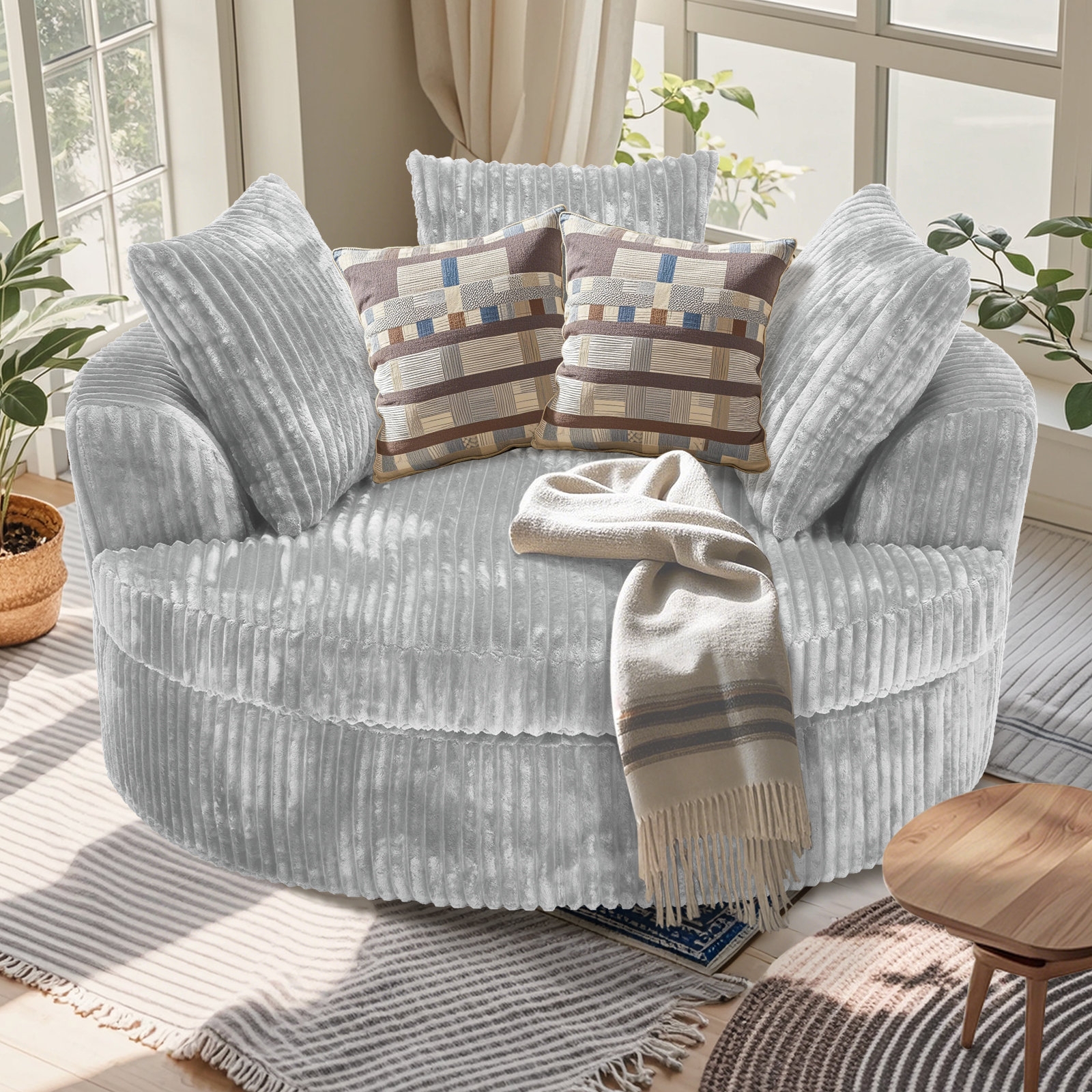 Chaise Lounge Sofa Bed: Round Corduroy Base 59 Inch Depth