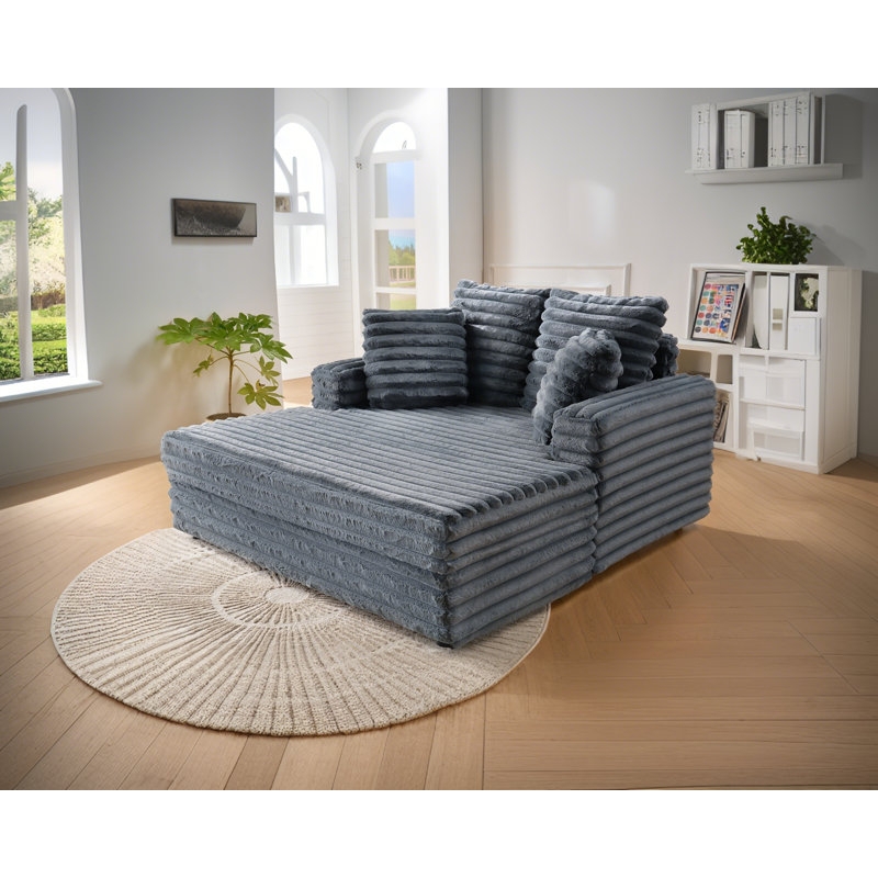 Chaise Lounge: Textured Horizontal Ribbing Plush Sleeper Chair