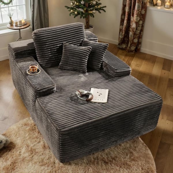 Chaise Lounge: Wide Wale Ribbing and Extra Wide Square Arm
