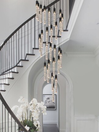 Chandelier: 12ft Vertical Drop Bubble Glass Column Light