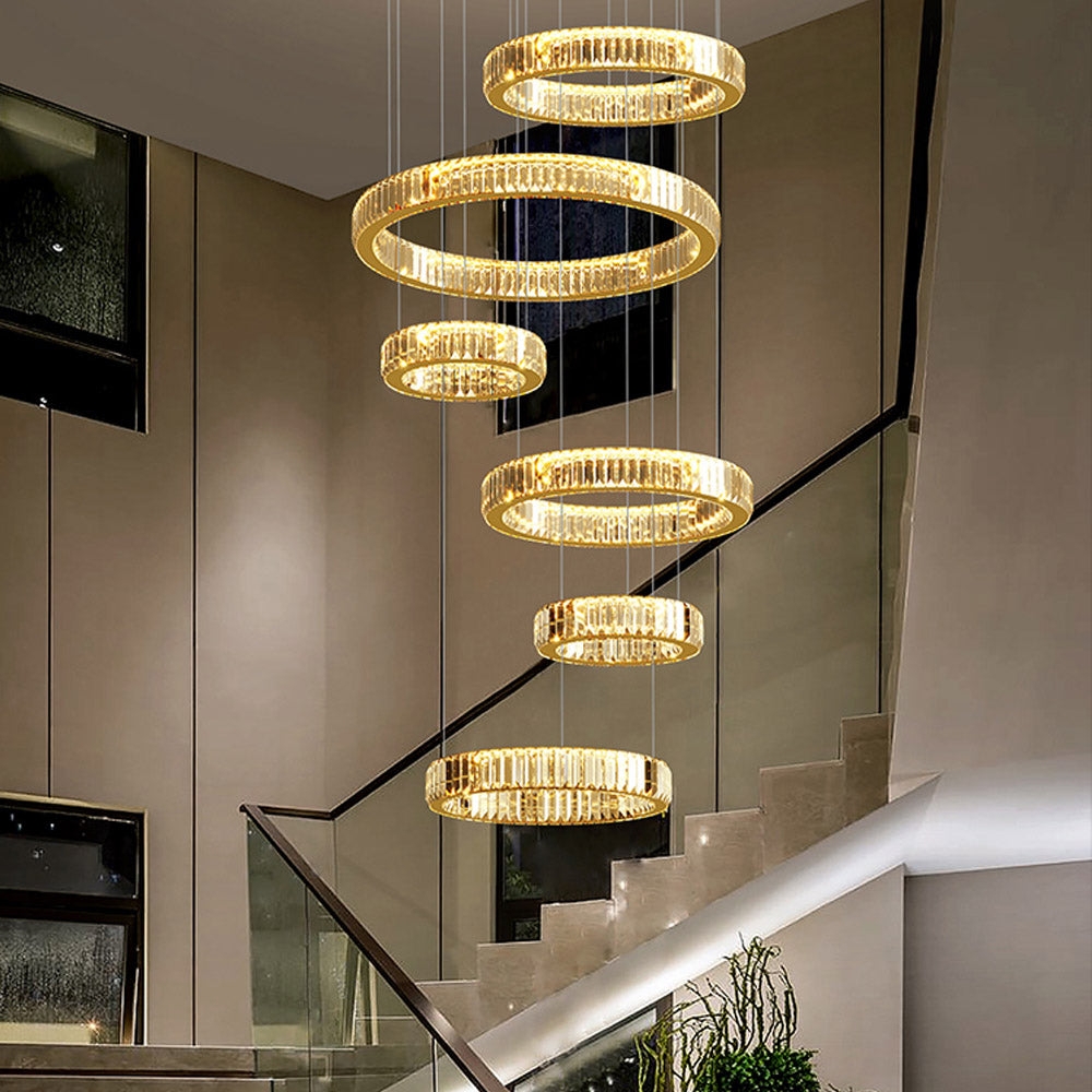 Chandelier: 6-tier Rings Gold Ring Staircase Pendant
