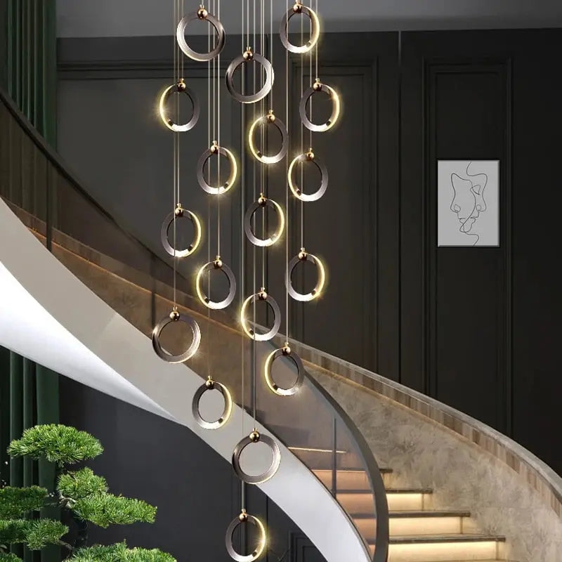 Chandelier: Charcoal Grey Spiral Drop Warm White Ring Pendant