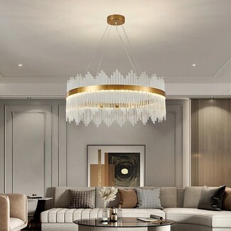 Chandelier: Gold Jagged Glass Rods Contemporary Hoop Frame