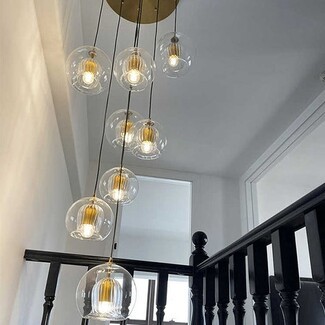 Chandelier: Warm Brass Staggered Glass Multi-pendant Globe