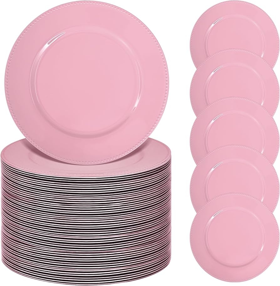 Charger Plate: 13 Inch Diameter Stackable Pink Beaded Rim