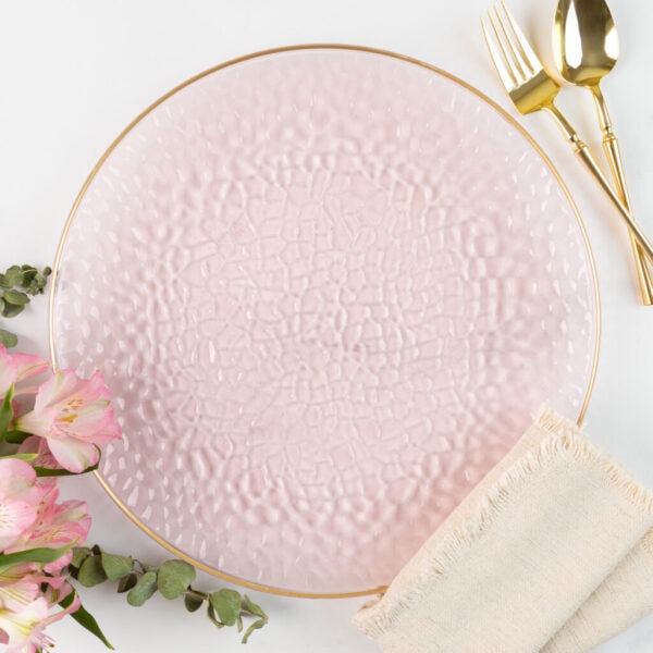 Charger Plate: Hammered Texture Translucent Rose Gold Rim