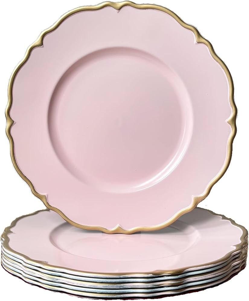 Charger Plate: Scalloped Gold Trim Blush Wedding Table