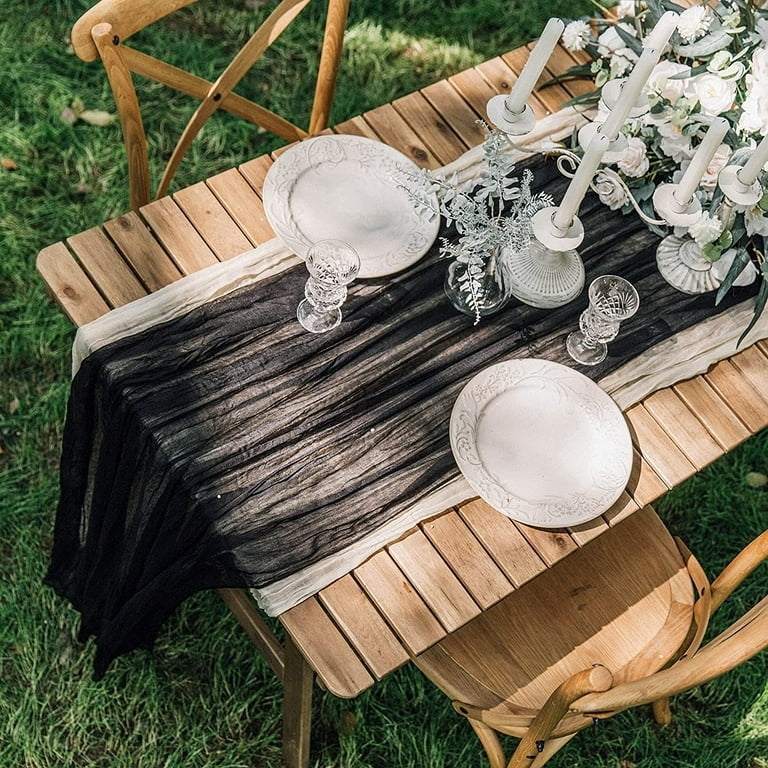 Cheesecloth Table Runner: Layered Charcoal and Ivory