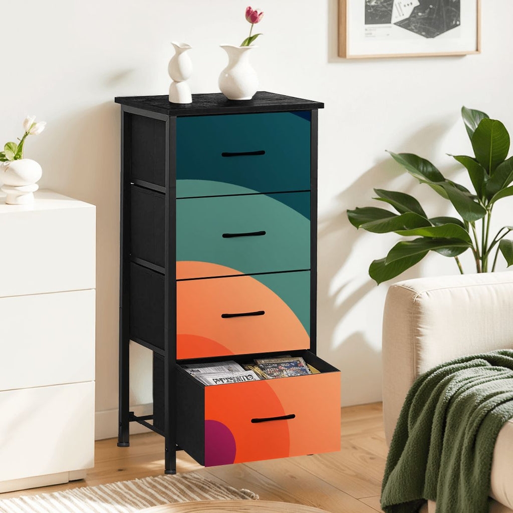 Chest Of Drawers Slim Profile Retro 70s Graphic Dresser Storage Unit
