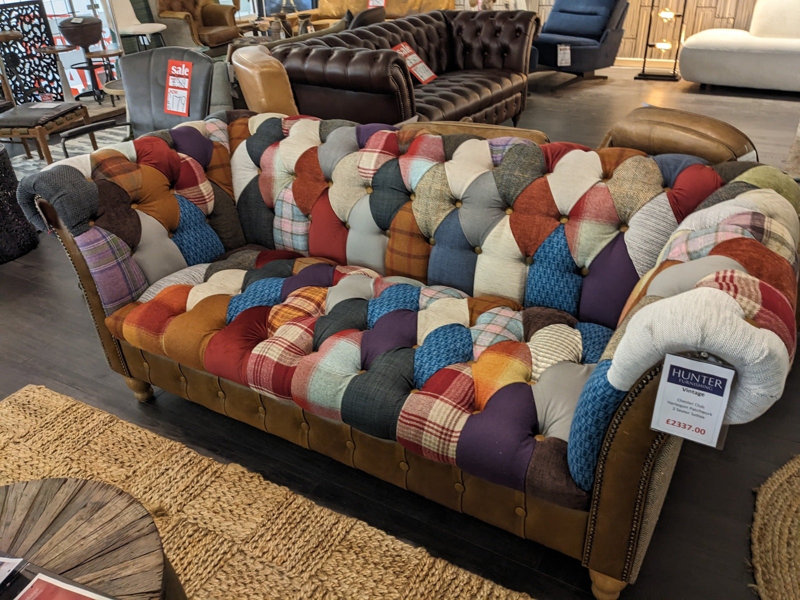 Chesterfield Sofa designed with Harlequin Patchwork and Tan